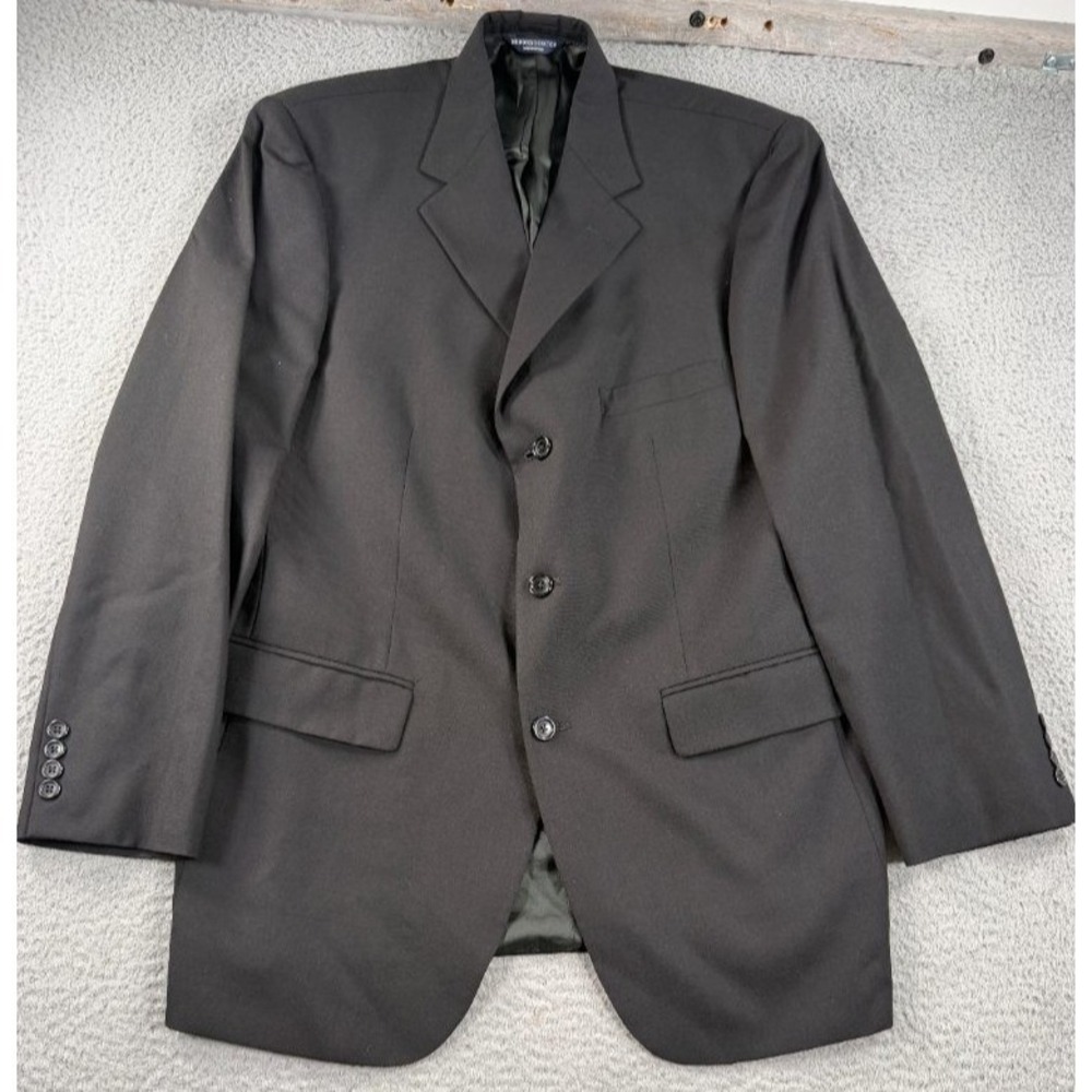 Brooks Brothers Blazer Mens 43L Black Wool 3 Button Blazer Sport Coat Stretch
